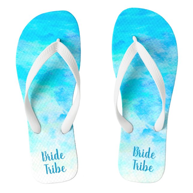 Aqua Blue Gradient Simple Monogram Name Flip Flops (Footbed)