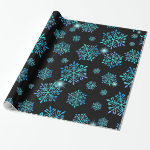 Aqua Blue Gradient Snowflake Pattern Holiday Wrapping Paper