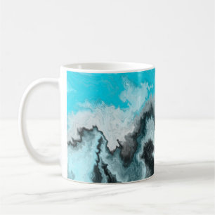 Aqua Blue Gray and Black Waves Abstract Modern Art Coffee Mug