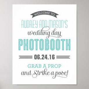Aqua Blue Gray Custom Wedding Photo Booth Sign
