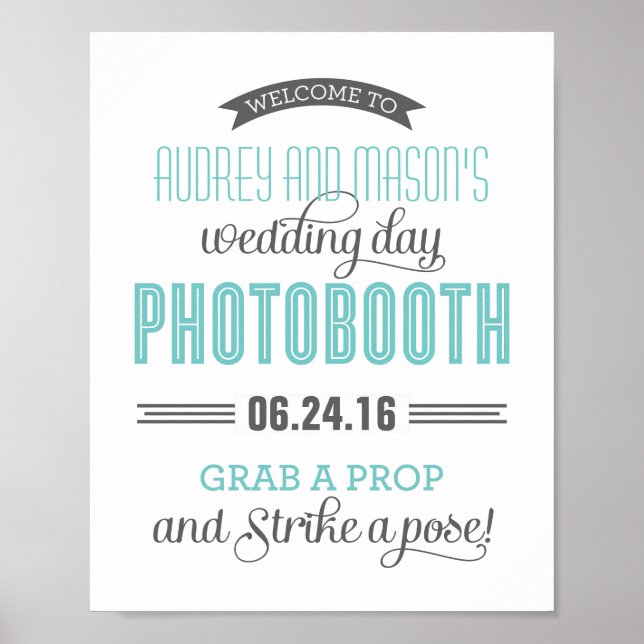 Aqua Blue Gray Custom Wedding Photo Booth Sign (Front)
