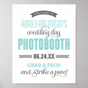 Aqua Blue Gray Custom Wedding Photo Booth Sign
