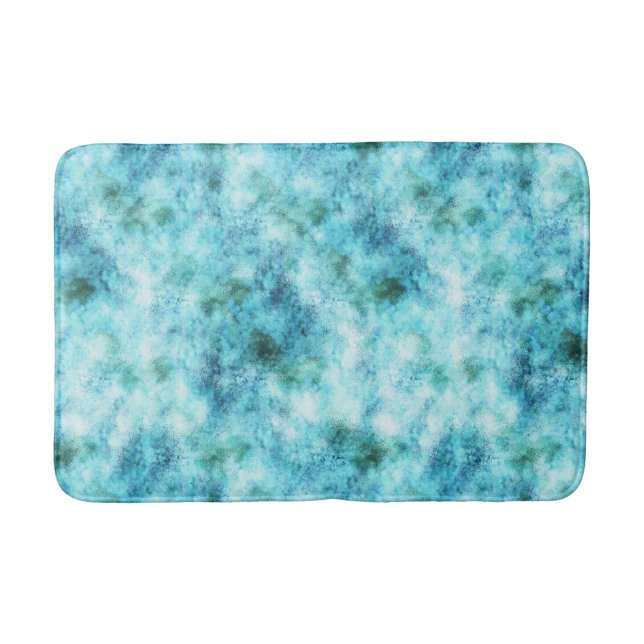 Aqua Blue Green Abstract Bath Mat (Front)