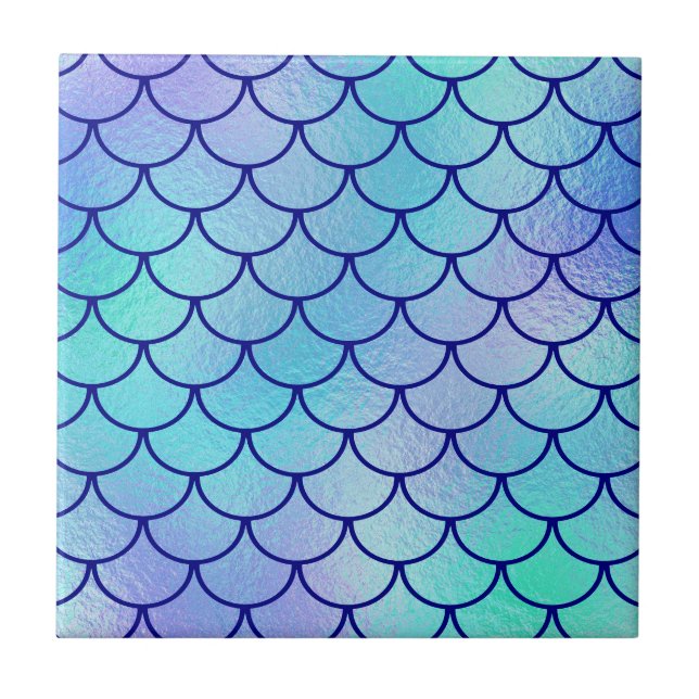 Aqua Blue Green Iridescent Mermaid Scales Tile (Front)