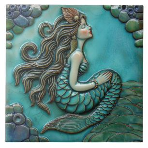 Aqua Blue Green Mermaid 3D Effect Tile