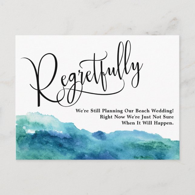 Aqua Blue Green Regretfully Postponed Wedding Postcard (Front)