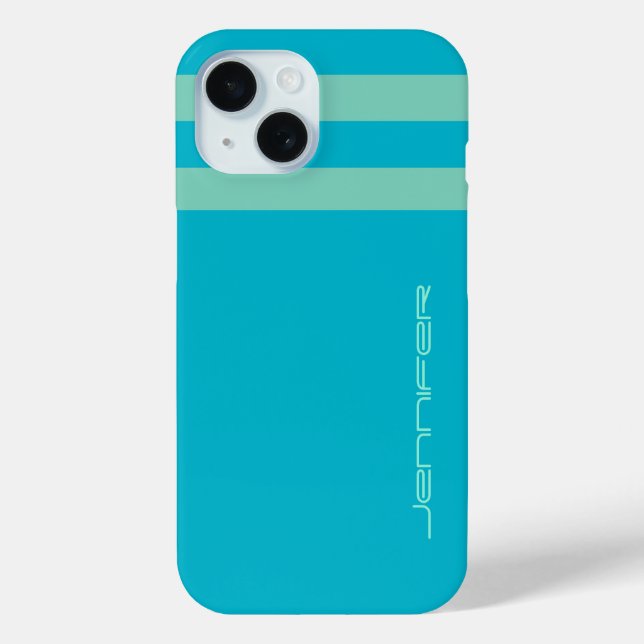 Aqua Blue/Green Stripe/Solid Custom Name Tough Case-Mate iPhone Case (Back)