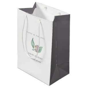 AQUA BLUE GREEN WATERCOLOUR FOLIAGE OLIVE  WEDDING MEDIUM GIFT BAG