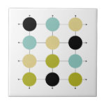 Aqua Blue Green Yellow Black Circles Mid Century Tile<br><div class="desc">This mid century modern ceramic tile is bright and cheerful... add a little fun to your tiling project with this mid mod design featuring avocado green, aqua blue, black, and yellow circles, on black grid lines.</div>