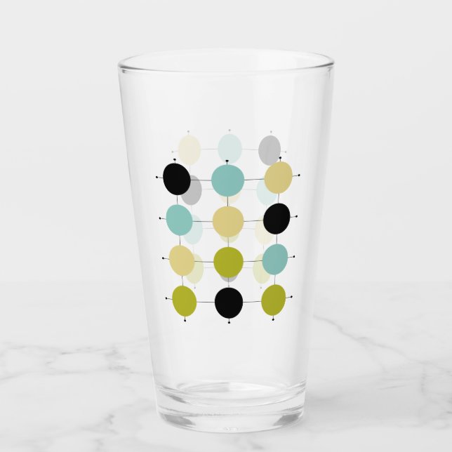 Aqua Blue Green Yellow Circles Lines Mid Century Glass (Front)