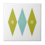 Aqua Blue Green Yellow Diamonds Stars Mid Century Tile<br><div class="desc">This colourful mid century modern ceramic tile features aqua blue and avocado green diamonds, with yellow coloured stars. So fun to add to your tiling project!</div>