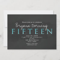 Aqua Blue & Grey 15TH 15 Birthday Party Invitation