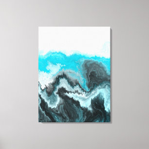 Aqua Blue Grey and Black Waves Abstract Modern Art Canvas Print