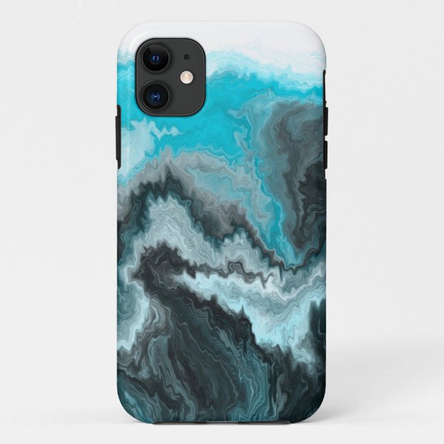 Aqua Blue Grey and Black Waves Abstract Modern Art Case-Mate iPhone Case (Back)