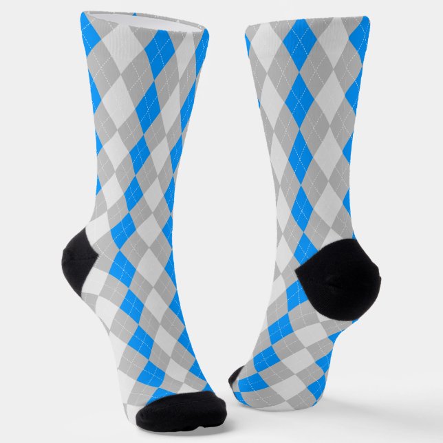 AQUA BLUE & GREY Argyle Pattern Socks (Angled)