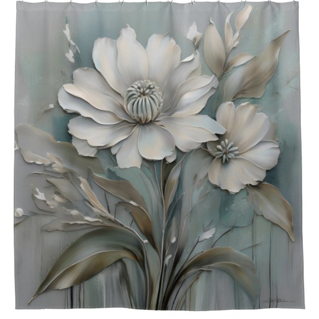 Aqua Blue Grey Modern Floral (Front)