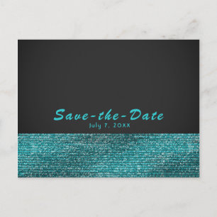 Aqua Blue & Grey Modern Glam Sequins Save the Date Announcement Postcard