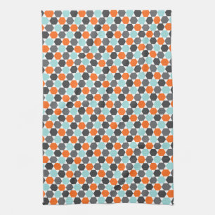 Aqua blue, grey, orange geometric hexagon pattern kitchen towel