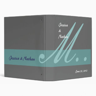 Aqua Blue Grey Wedding Monogram Planner Binder