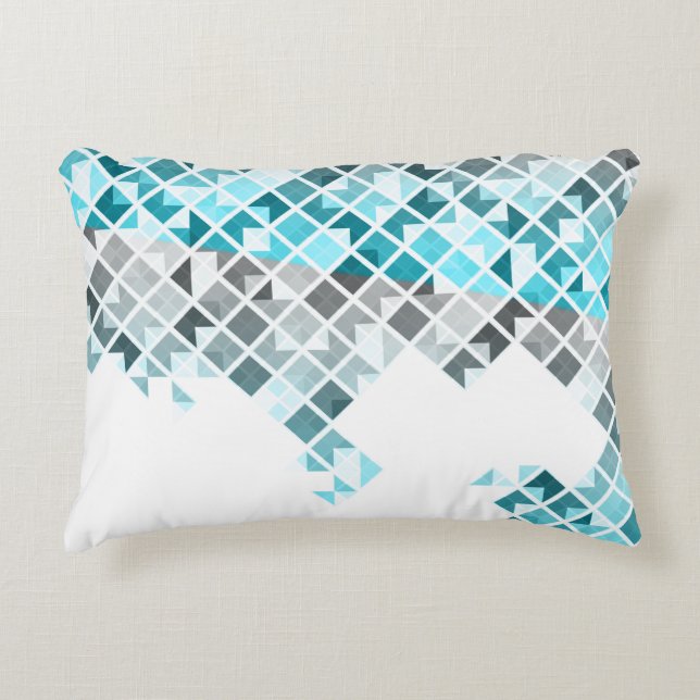 Aqua Blue, Grey & White Geometric Pattern Decorative Pillow (Front)
