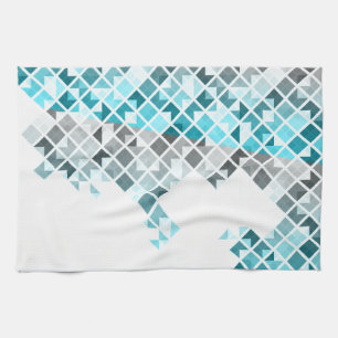 Aqua Blue, Grey & White Geometric Pattern Kitchen Towel