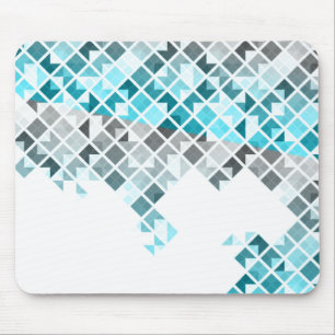 Aqua Blue, Grey & White Geometric Pattern Mouse Pad