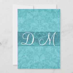 Aqua Blue Grunge Damask  Wedding Invitation