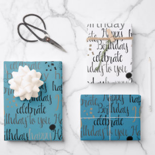 Aqua Blue Happy Birthday   Wrapping Paper Sheet
