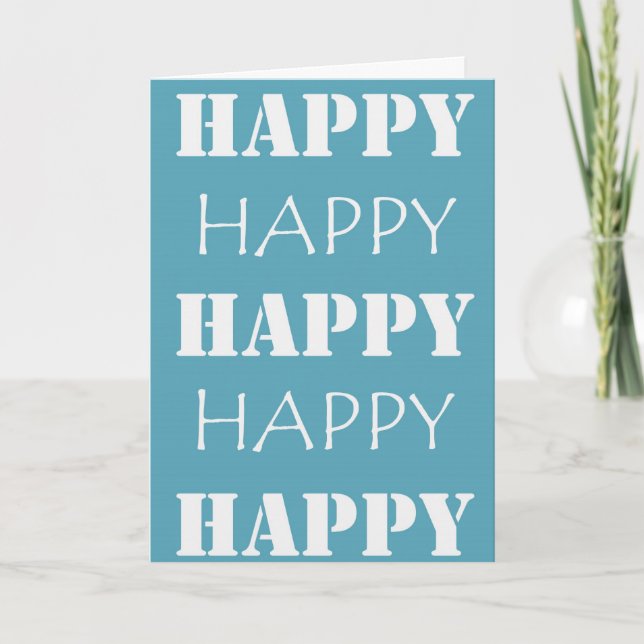 Aqua Blue Happy Happy Birthday Card (Front)