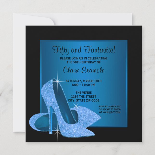 Aqua Blue High Heels Womans Birthday Party Invitation (Front)
