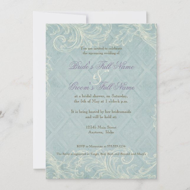 Aqua Blue Hydrangea Swirl Floral Flower Wedding Invitation (Front)