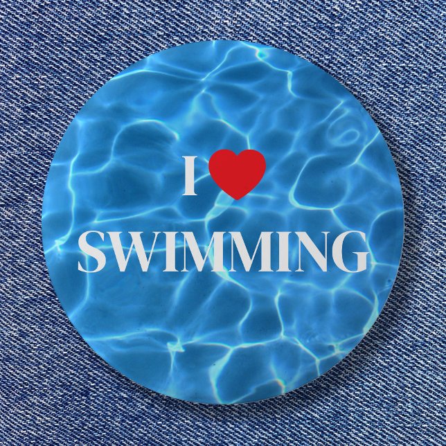 Aqua Blue I Love Swimming Pool 2 Inch Round Button (Aqua Blue I Love Swimming Pool Button)