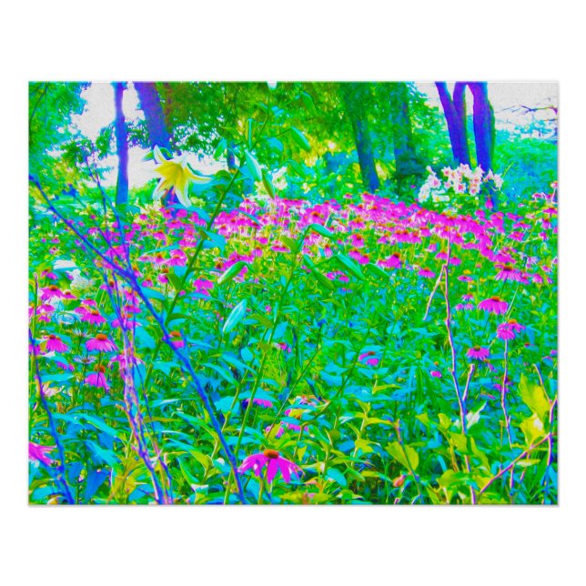 Aqua Blue Impressionistic Garden Landscape Poster (Front)