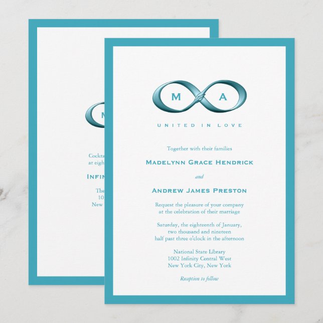 Aqua Blue Infinity Hand Clasp Mariage Invitation (Devant / Derrière)