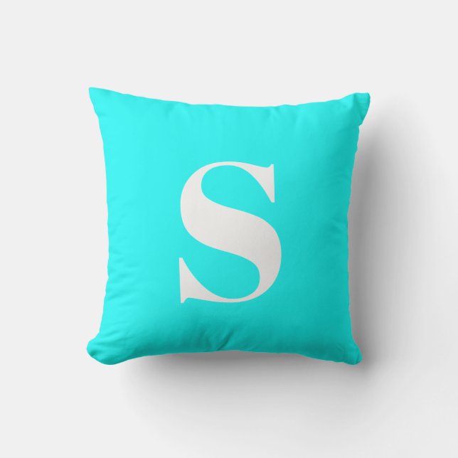 Aqua Blue Initial Monogramme Coussin extérieur (Recto)