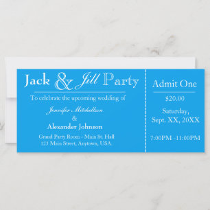 Aqua Blue Jack and Jill Shower Ticket Invitation