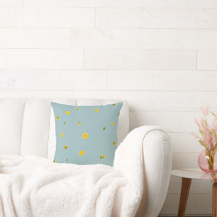 Aqua Blue Japanese Dandelion Floral Pattern Throw Pillow