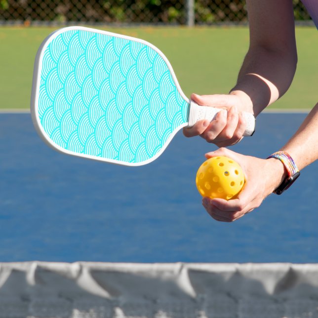 Aqua blue Japanese waves pattern Pickleball Paddle (Insitu)