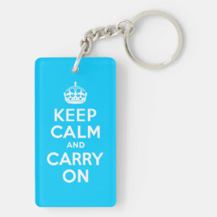 Aqua Blue Keep Calm and Carry On Keychain