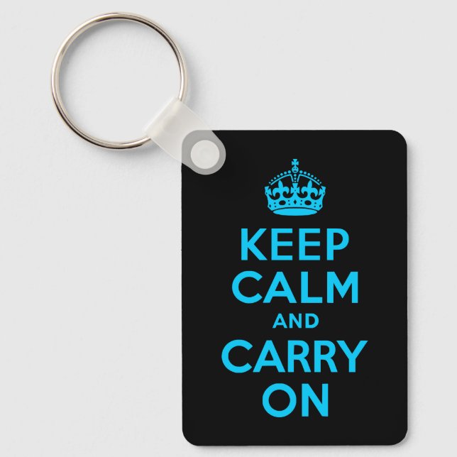 Aqua Blue Keep Calm and Carry On Keychain (Front)