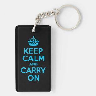 Aqua Blue Keep Calm and Carry On Keychain