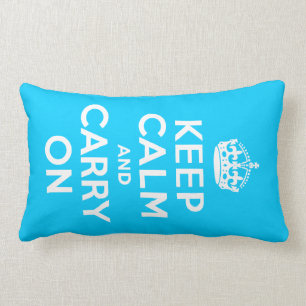 Aqua Blue Keep Calm and Carry On Lumbar Pillow