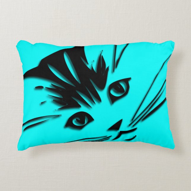 Aqua Blue Kitty Cat Face Decorative Pillow (Front)
