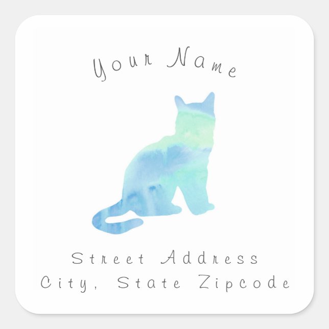 Aqua Blue Kitty Square Sticker (Front)