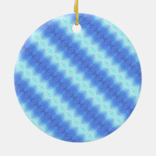 Aqua Blue Knit Crochet Stripe Texture Pattern Ceramic Ornament