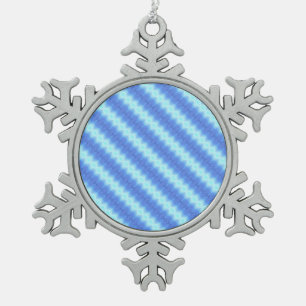 Aqua Blue Knit Crochet Stripe Texture Pattern Snowflake Pewter Christmas Ornament