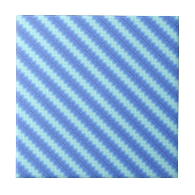 Aqua Blue Knit Crochet Stripe Texture Pattern Tile (Front)