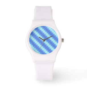 Aqua Blue Knit Crochet Stripe Texture Pattern Watch