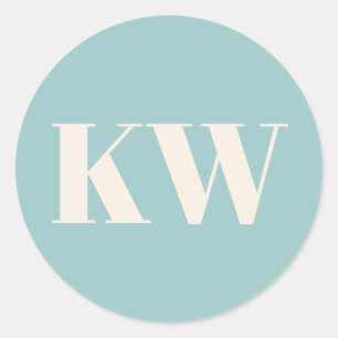 Aqua Blue Large Monogrammed Initial Personalized Classic Round Sticker