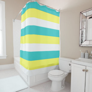 Aqua Blue, Lemon Yellow and White Stripes